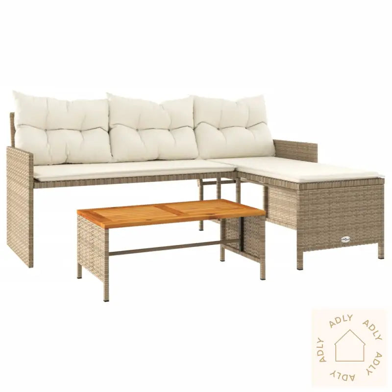 Hagesofa Med Bord Og Puter L-Formet Beige Polyrotting
