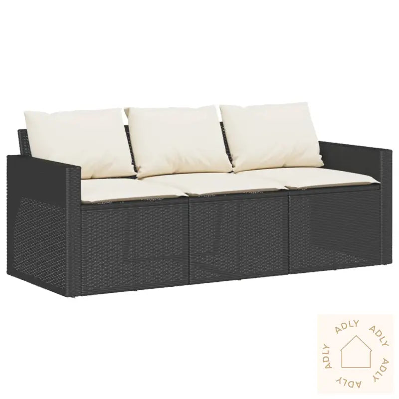 Hagesofa Med Puter 3-Seters Svart Polyrotting