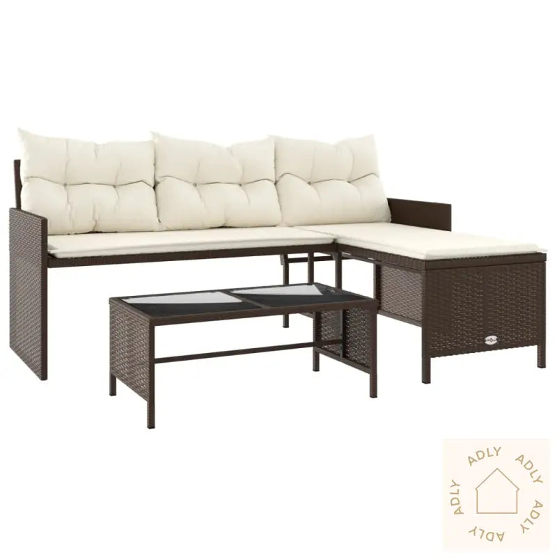 Hagesofa Med Bord Og Puter L-Formet Brun Polyrotting