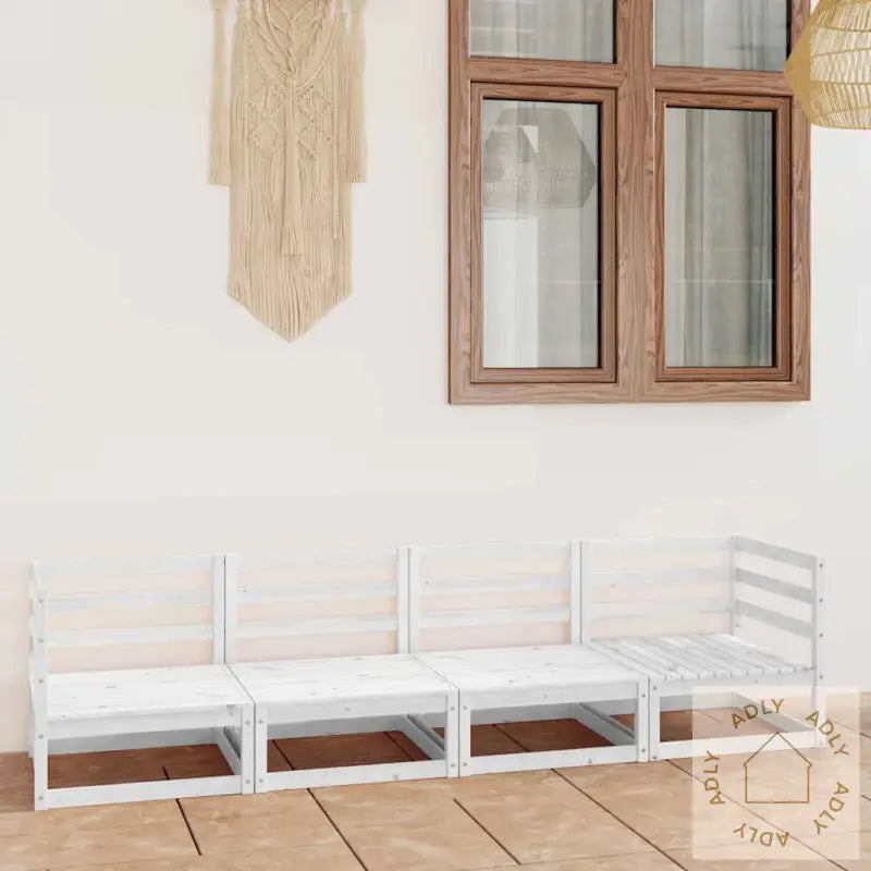 4-Seters Hagesofa Hvit Heltre Furu