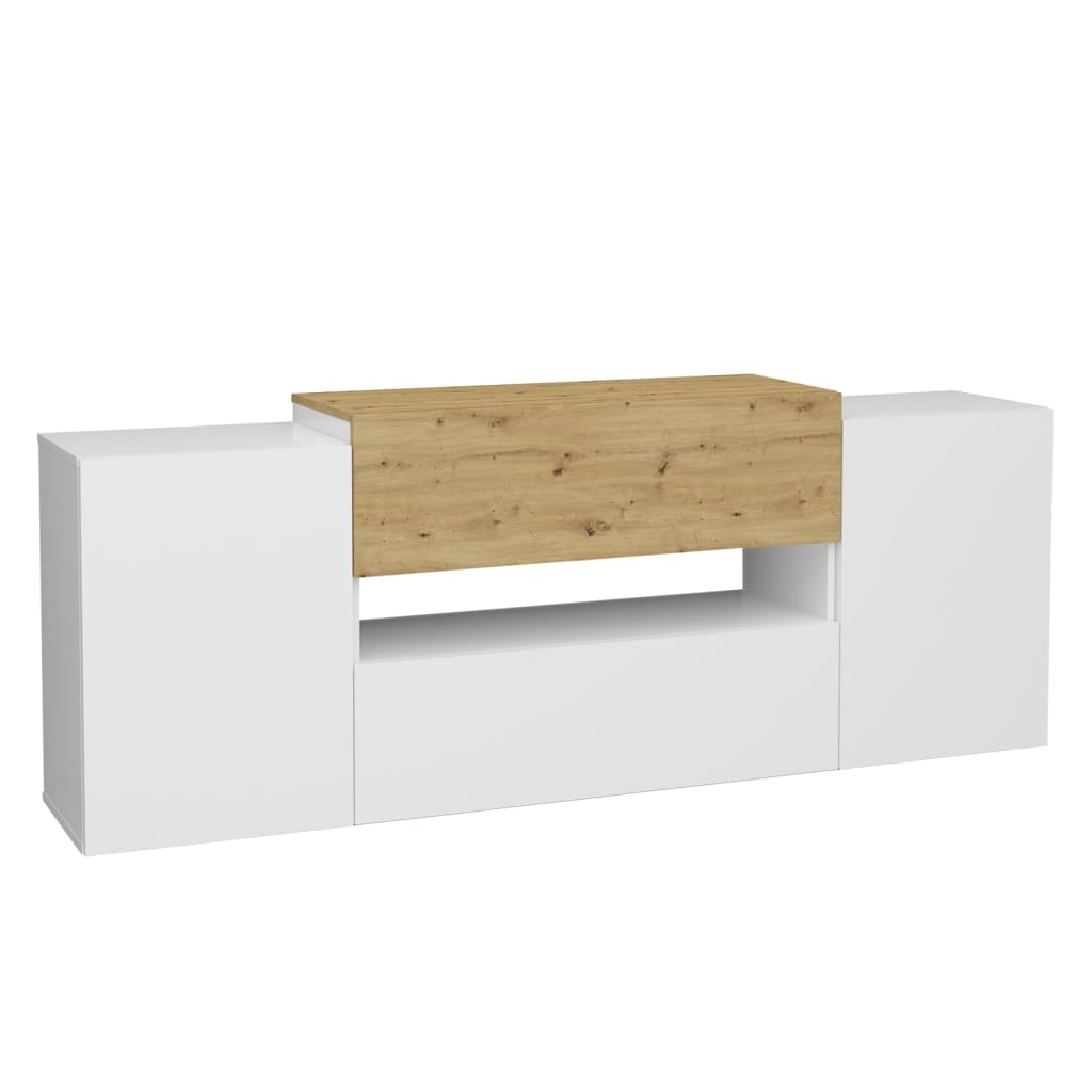 Fmd Tv/Hi-Fi-Benk 182X33X70,2 Cm Hvit Og Artisan Eik
