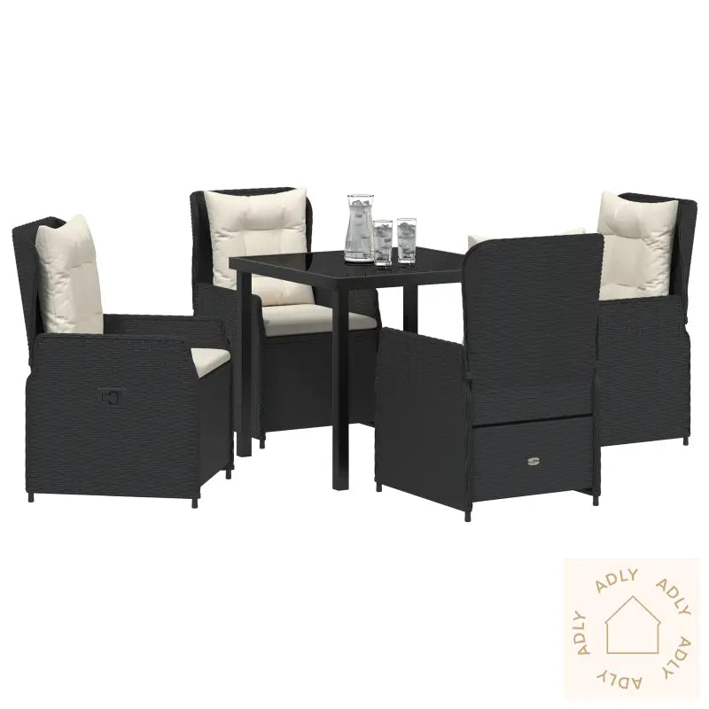 5 Delers Hage Spisestue Svart Poly Rattan