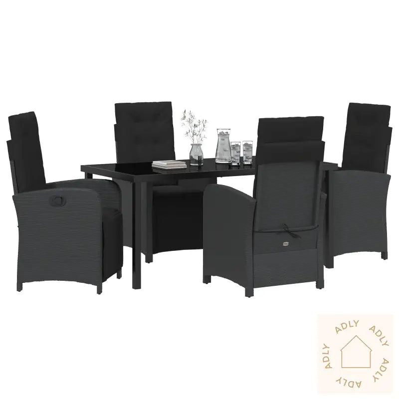5 Delt Hage Spisestue Set Med Puter Svart Poly Rattan