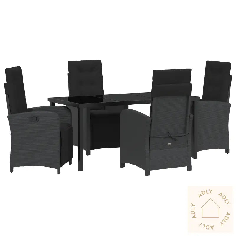 5 Delt Hage Spisestue Set Med Puter Svart Poly Rattan