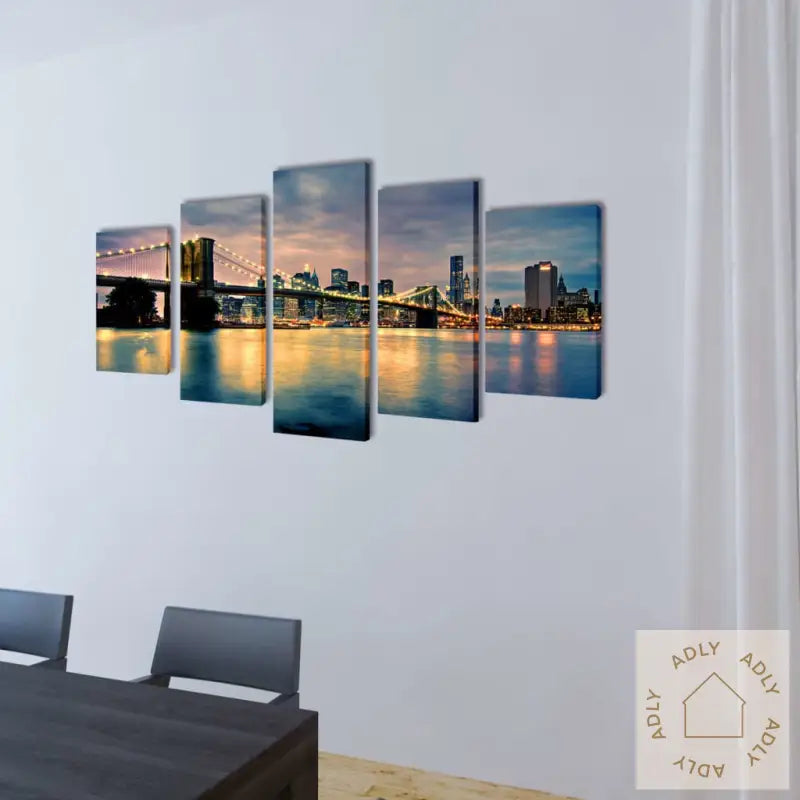 Kanvas Flerdelt Veggdekorasjon Brooklyn Bridge Elveutsikt 200 X 100 Cm