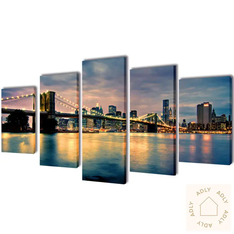 Kanvas Flerdelt Veggdekorasjon Brooklyn Bridge Elveutsikt 200 X 100 Cm