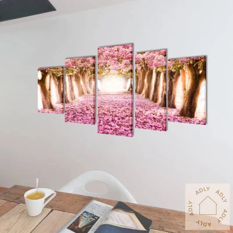 Kanvas Flerdelt Veggdekorasjon Kirsebær Blomstrer 200 X 100 Cm