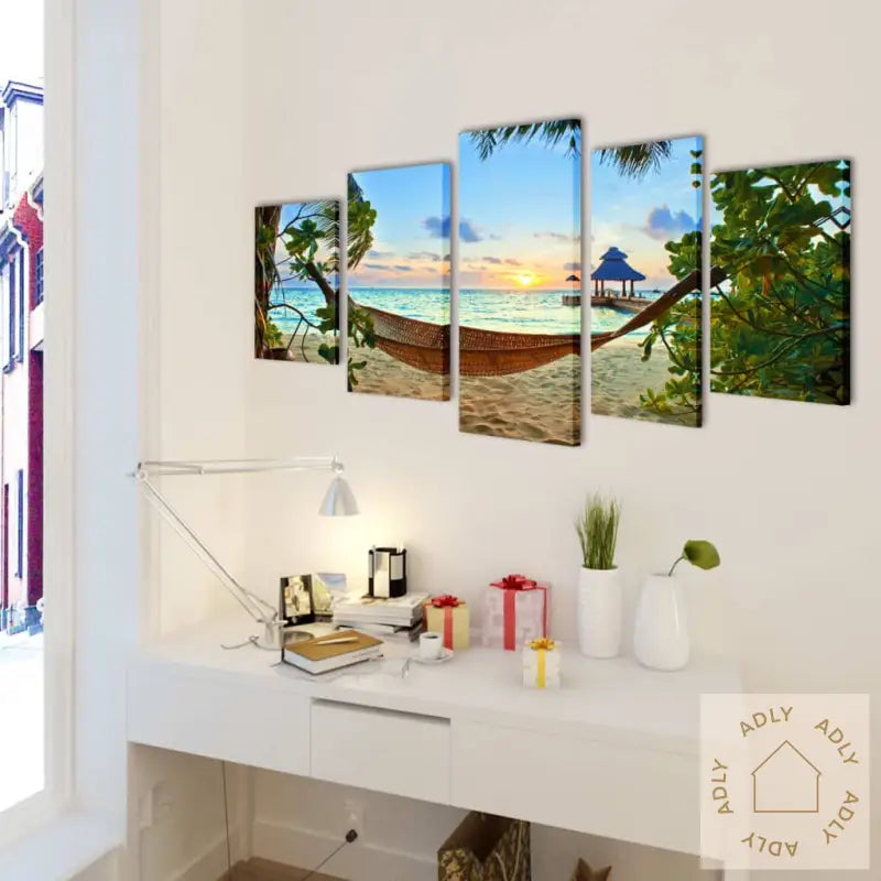 Kanvas Flerdelt Veggdekorasjon Strand Med Hengekøye 200 X 100 Cm