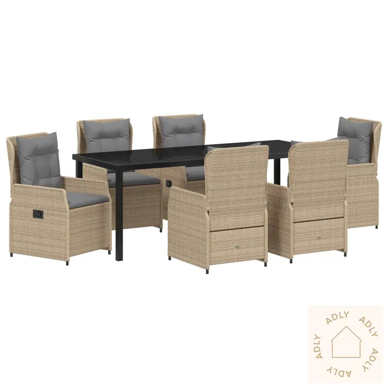 7 Delt Hage Spisebordsett Beige Poly Rattan