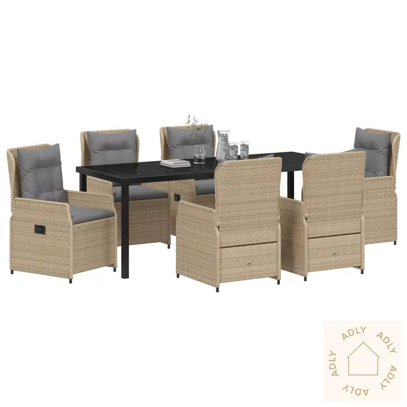 7 Delt Hage Spisebordsett Beige Poly Rattan