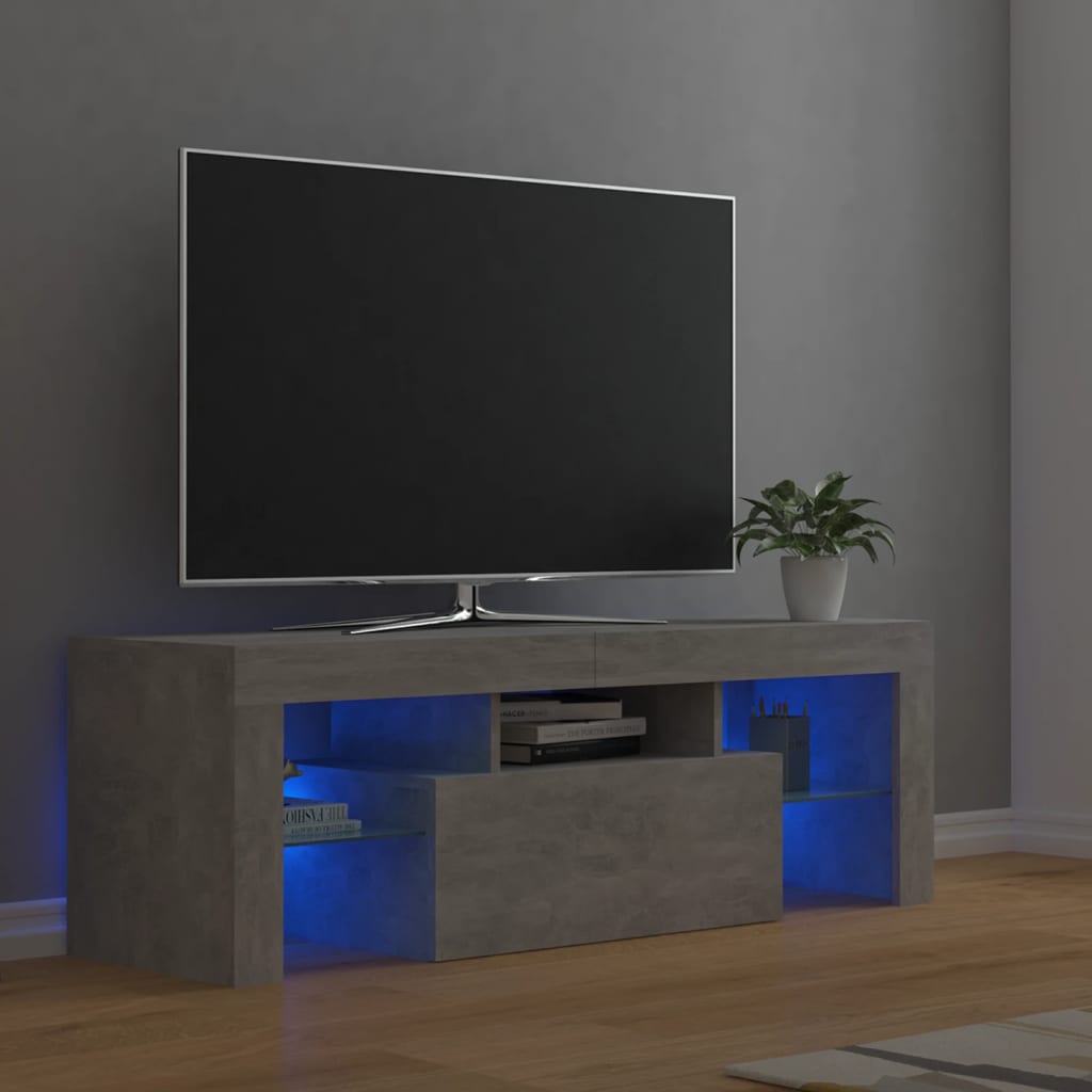 TV-benk med LED-lys betonggrå 120x35x40 cm