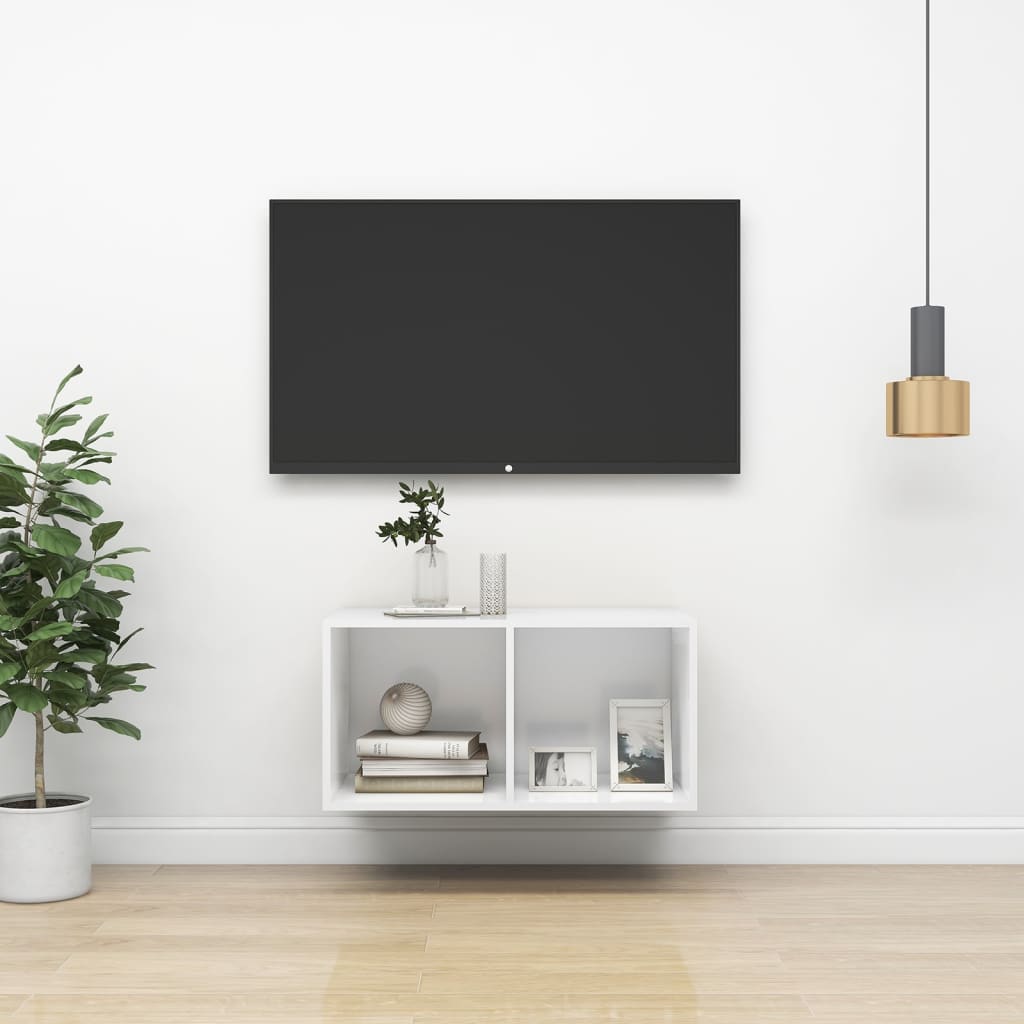 Vegghengt TV-benk hvit 37x37x72 cm konstruert tre