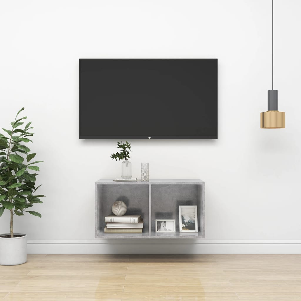 Vegghengt TV-benk betonggrå 37x37x72 cm konstruert tre