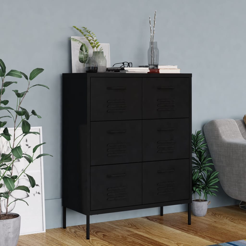 Kommode Svart 80X35X101,5 Cm Stål
