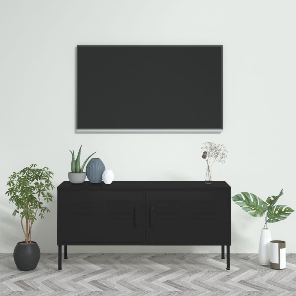 Tv-Benk Svart 105X35X50 Cm Stål