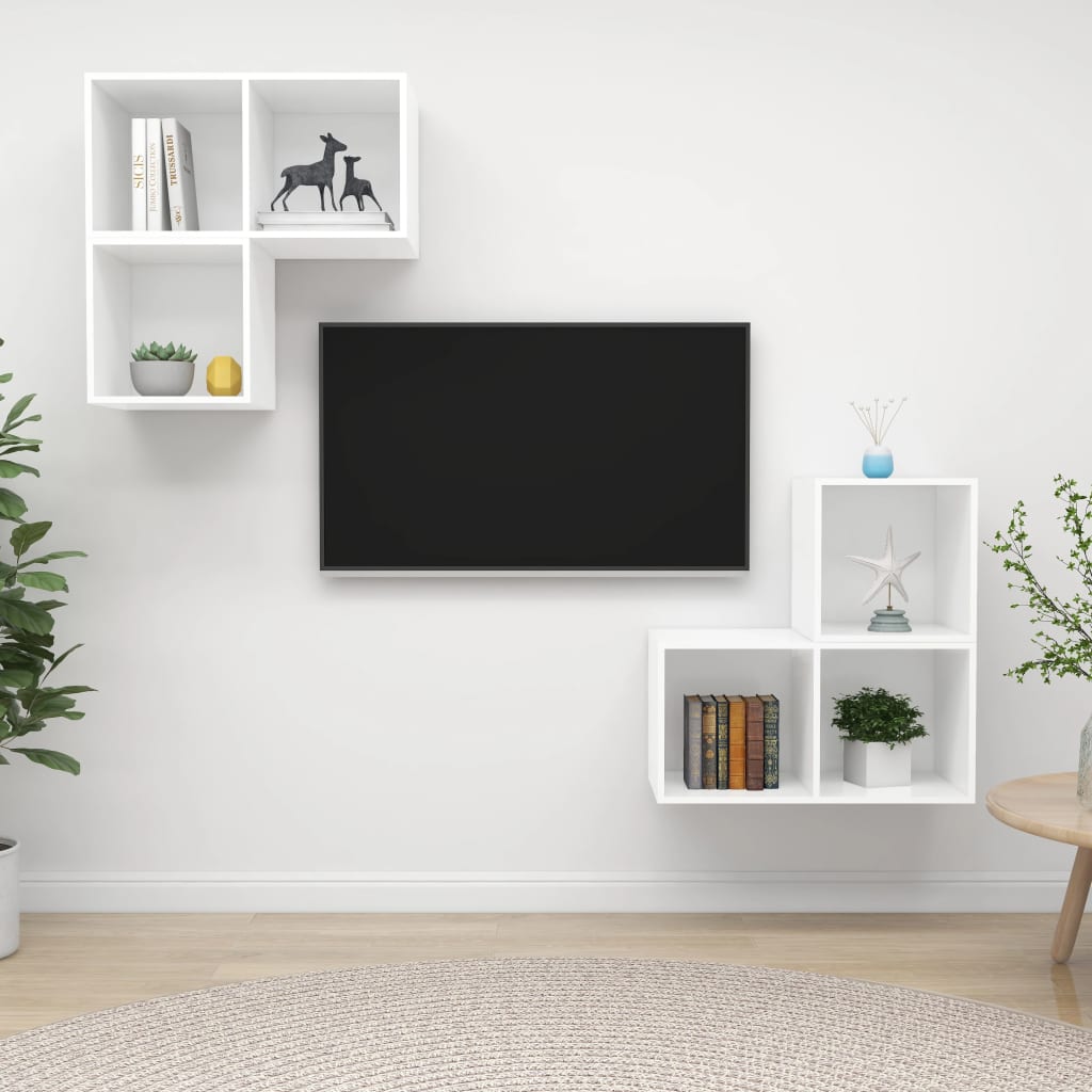 TV-benksett 4 deler hvit konstruert tre