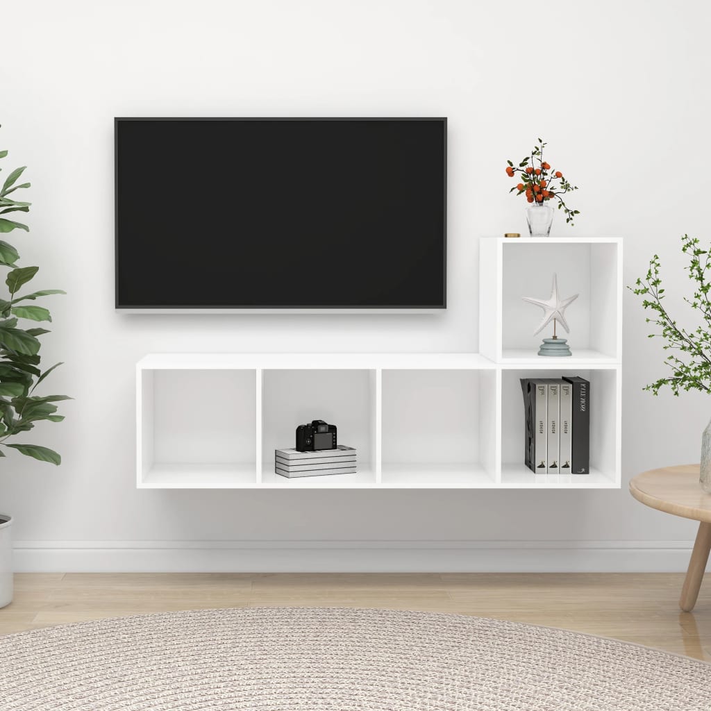 TV-benksett 2 deler hvit konstruert tre
