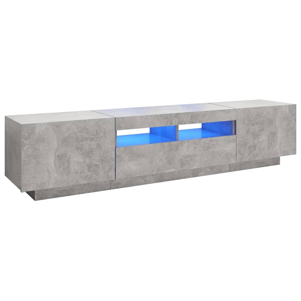TV-benk med LED-lys betonggrå 180x35x40 cm