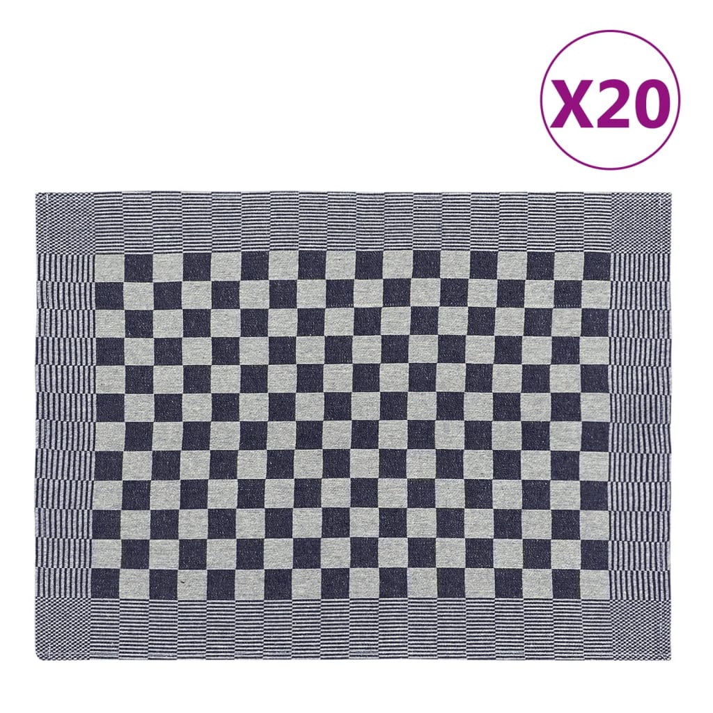 Kjøkkenhåndklær 20 stk blå og hvit 50x70 cm bomull