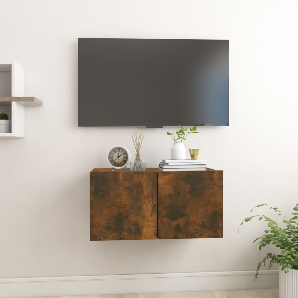 Hengende Tv Benk Røkt Eik 60X30X30 Cm Konstruert Tre