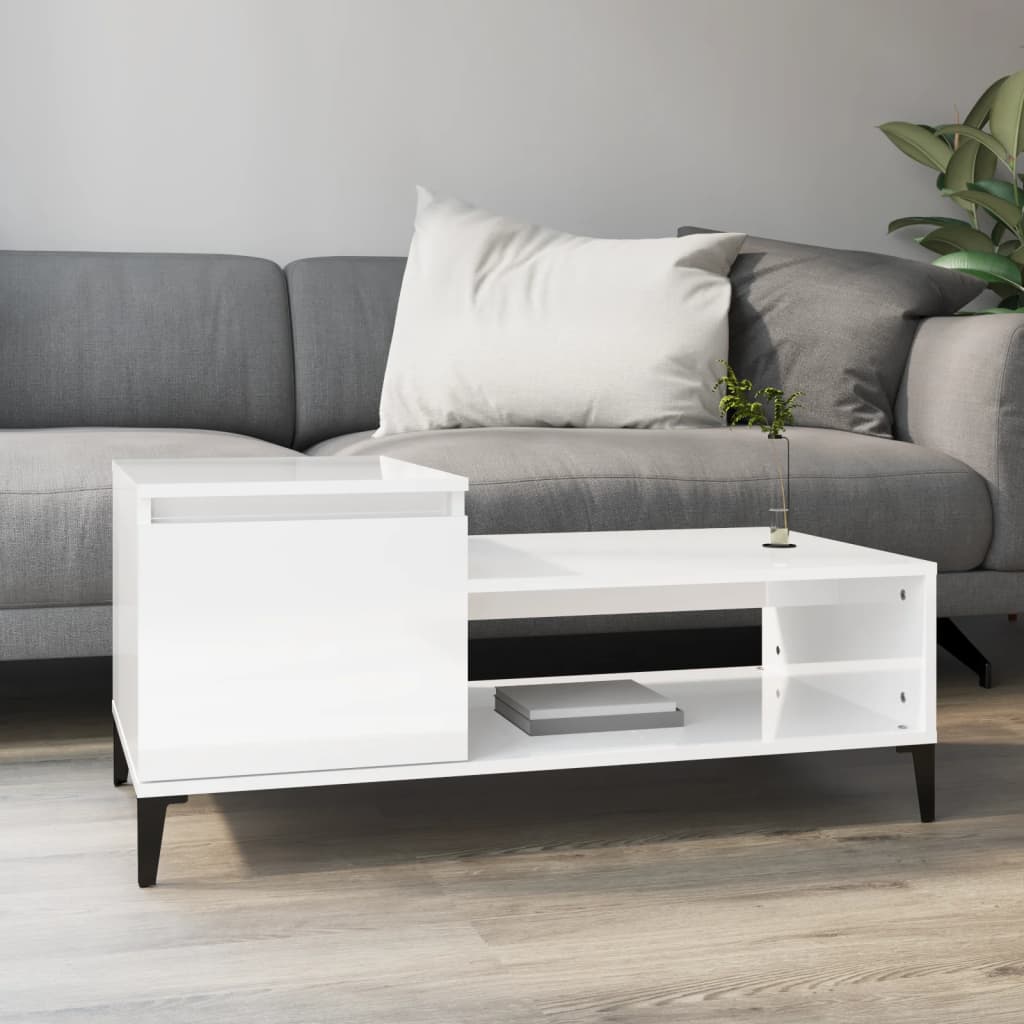 Salongbord høyglans hvit 100x50x45 cm konstruert tre