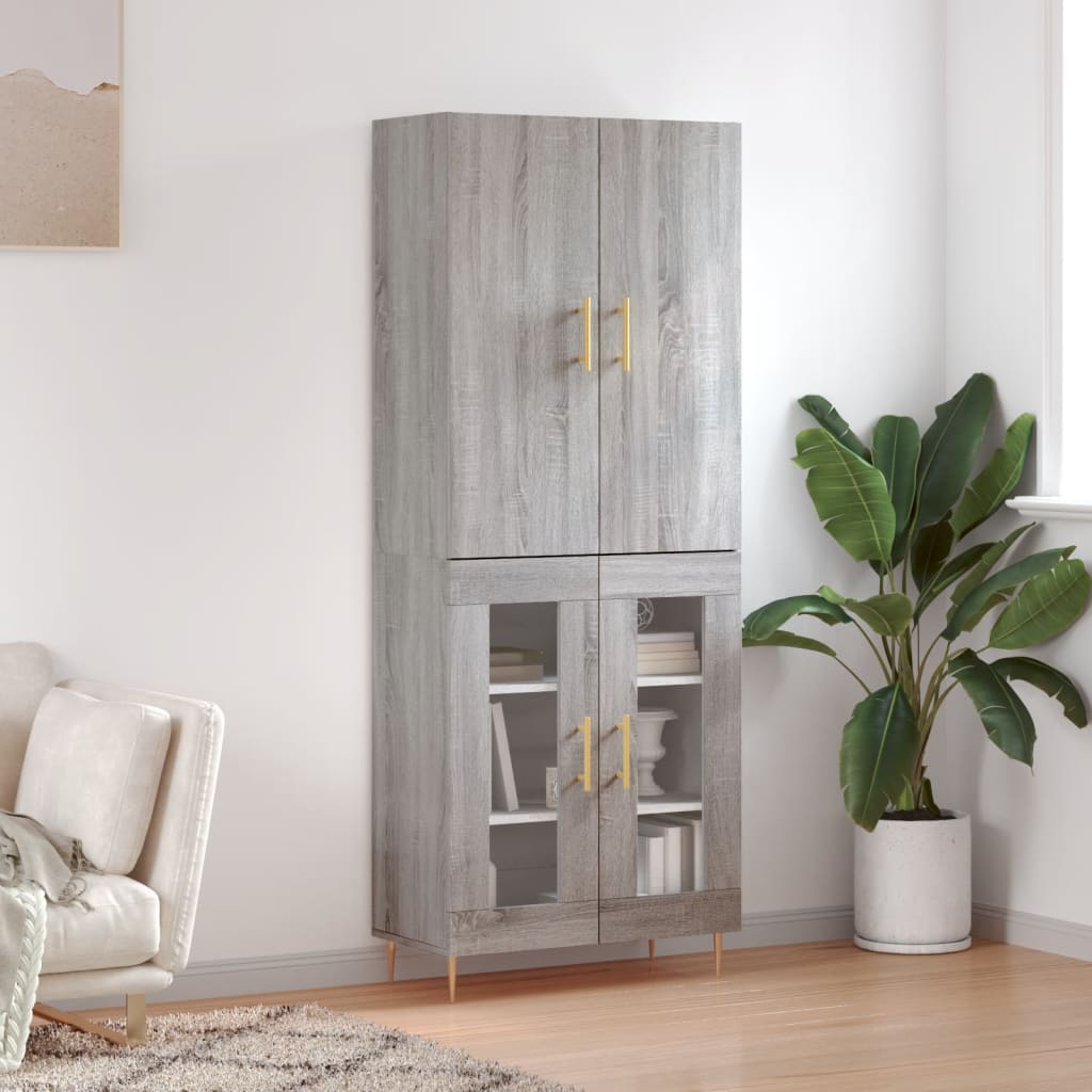 Highboard Grå Sonoma 69,5X34X180 Cm Konstruert Tre