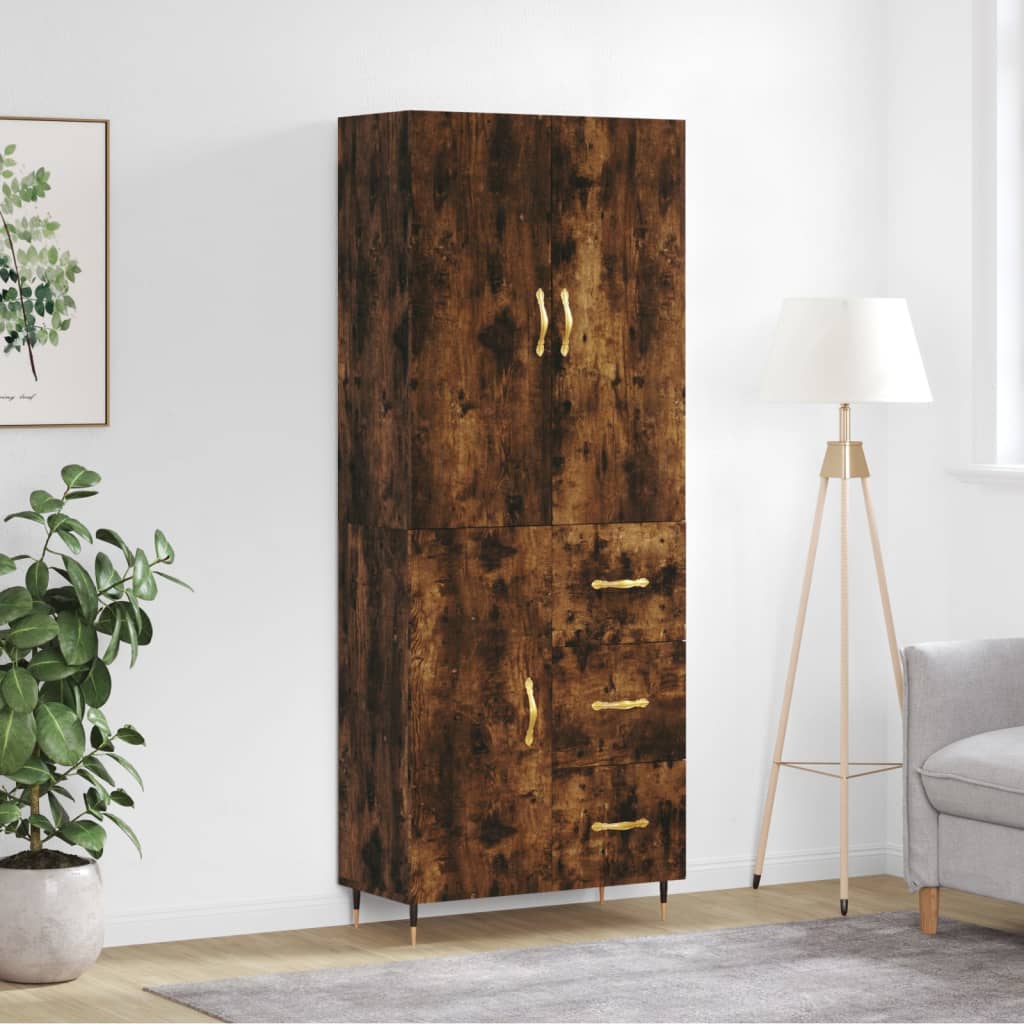 Highboard Røkt Eik 69,5X34X180 Cm Konstruert Tre