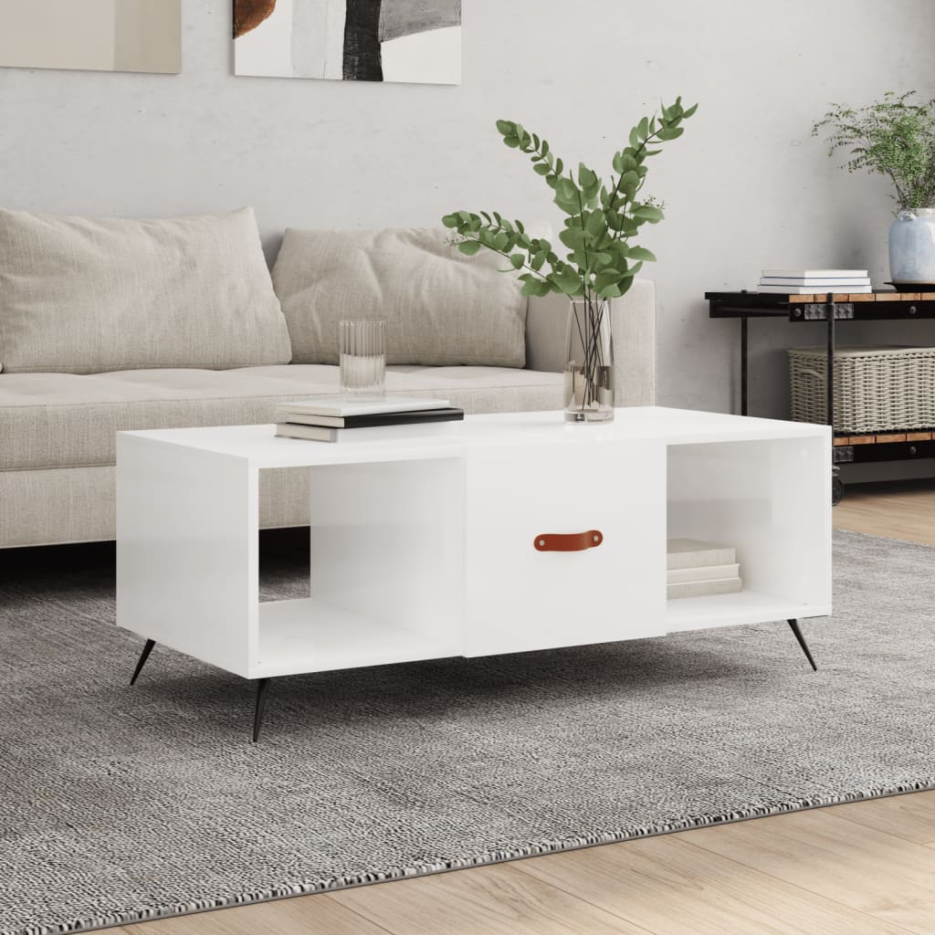 Salongbord høyglans hvit 102x50x40 cm konstruert tre