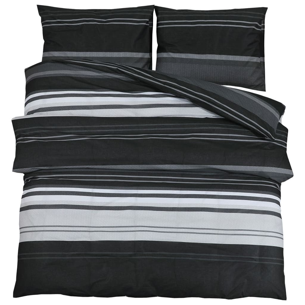 Sengesett svart og hvit 200x220 cm bomull