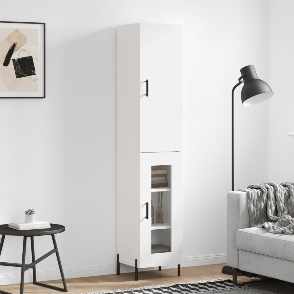 Highboard Hvit 34,5X34X180 Cm Konstruert Tre
