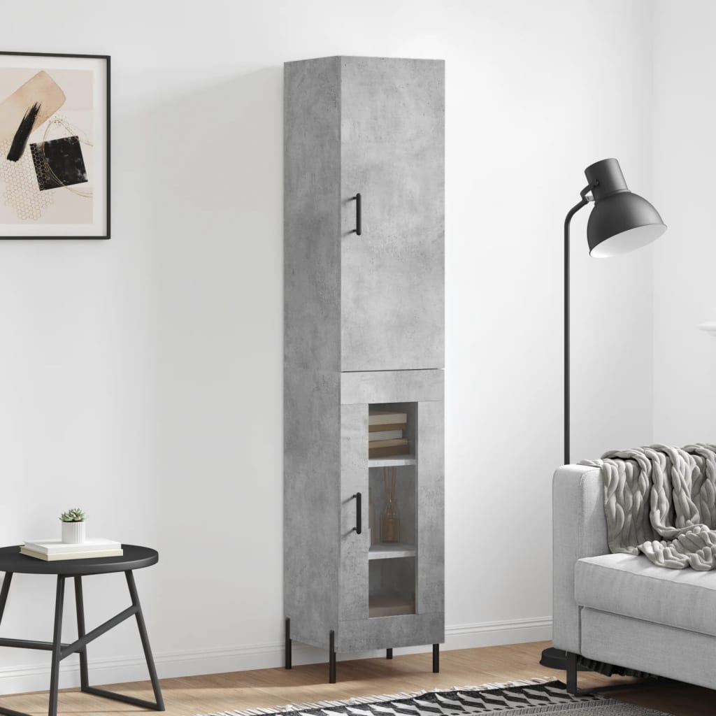 Highboard Betonggrå 34,5X34X180 Cm Konstruert Tre