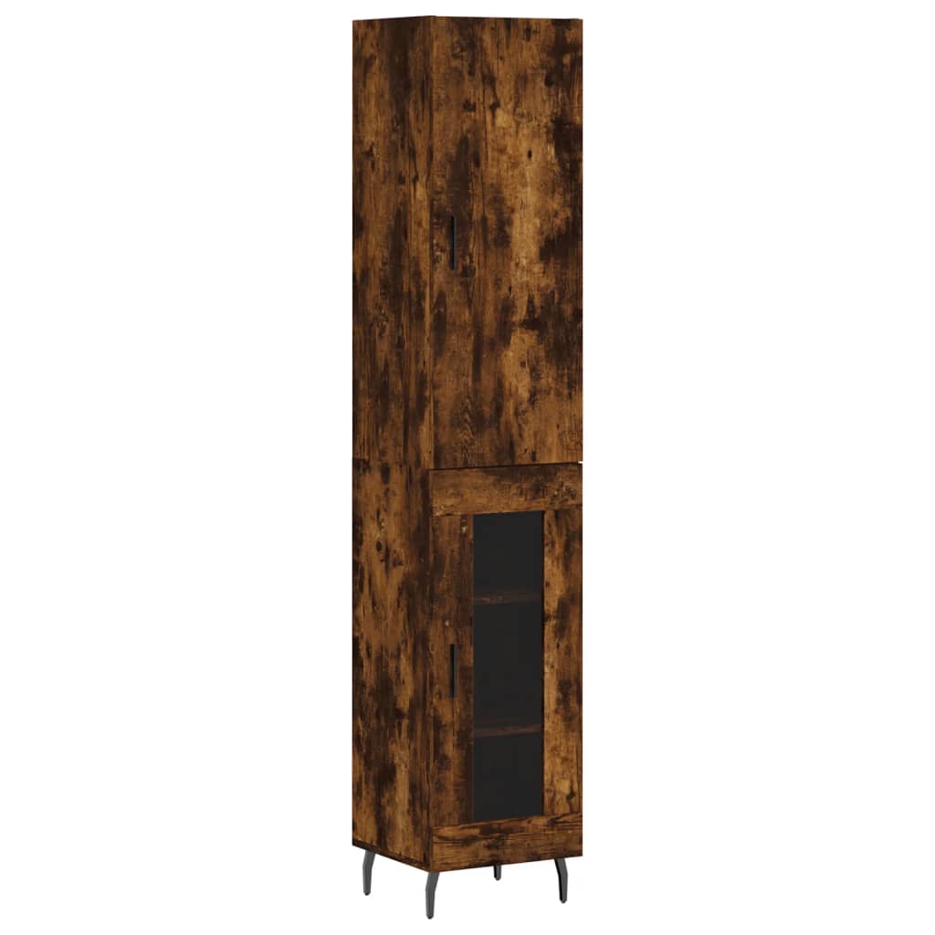 Highboard Røkt Eik 34,5X34X180 Cm Konstruert Tre
