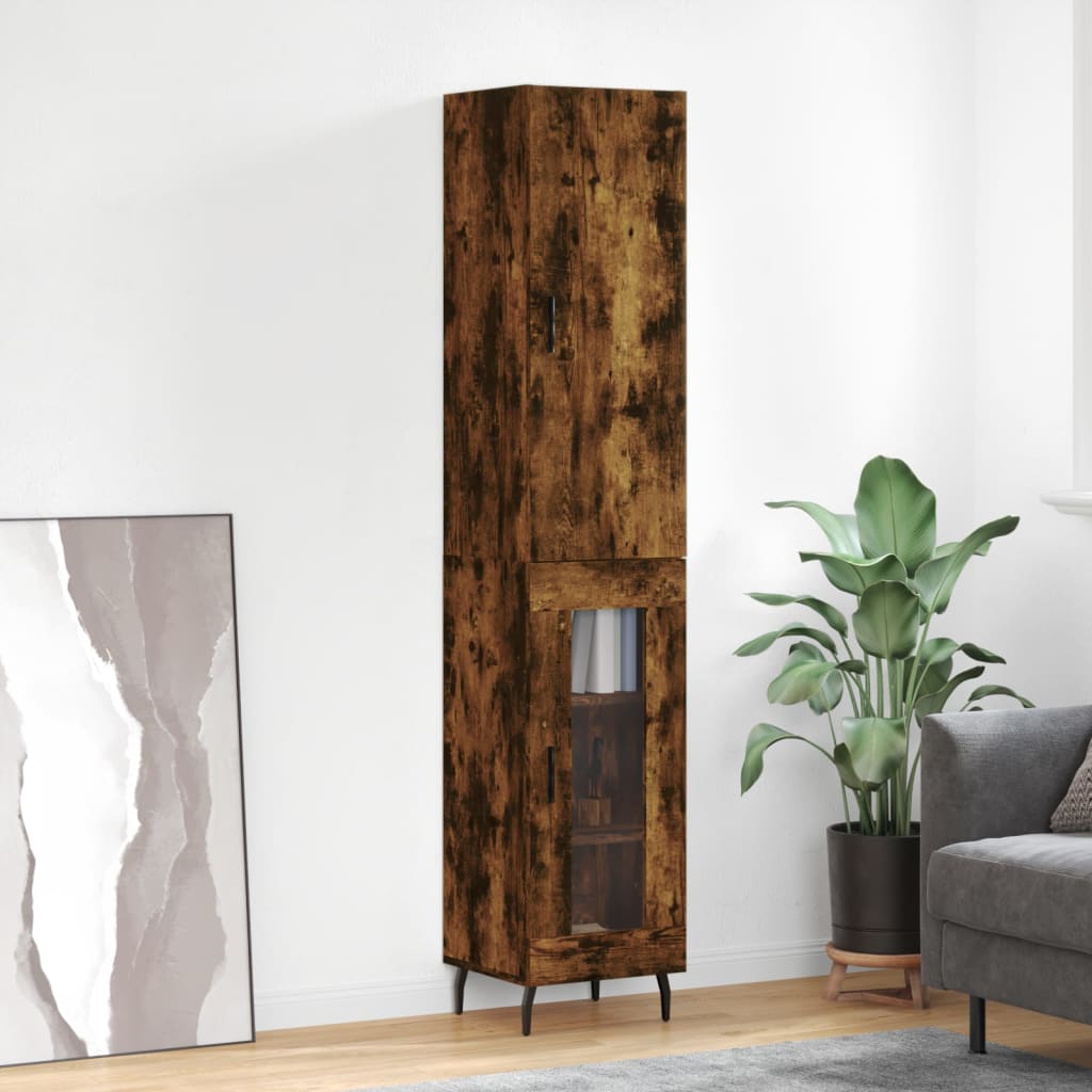 Highboard Røkt Eik 34,5X34X180 Cm Konstruert Tre