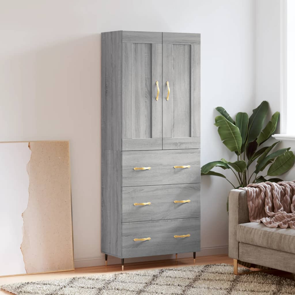 Highboard Grå Sonoma 69,5X34X180 Cm Konstruert Tre