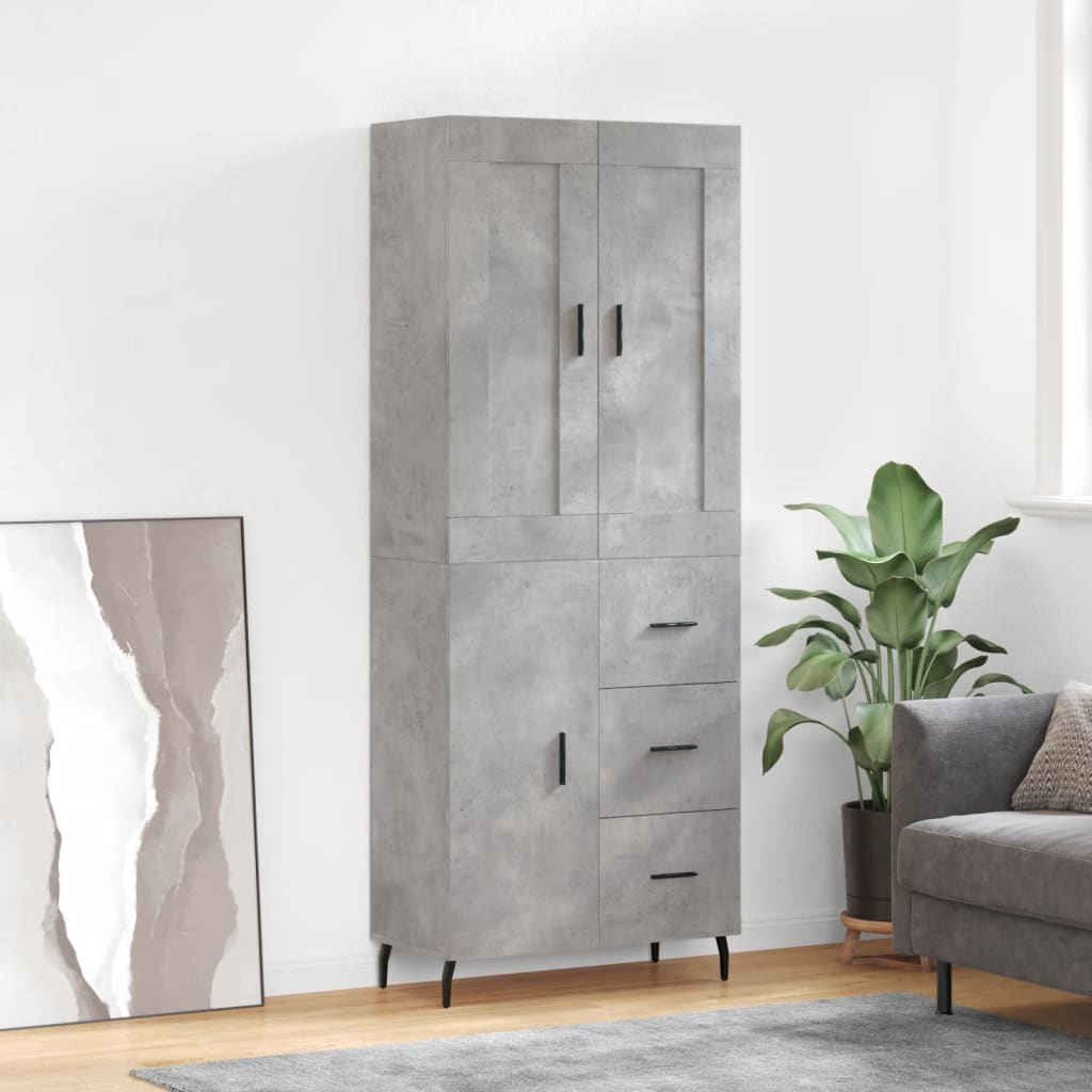 Highboard Betonggrå 69,5X34X180 Cm Konstruert Tre