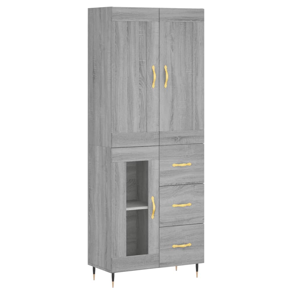 Highboard Grå Sonoma 69,5X34X180 Cm Konstruert Tre