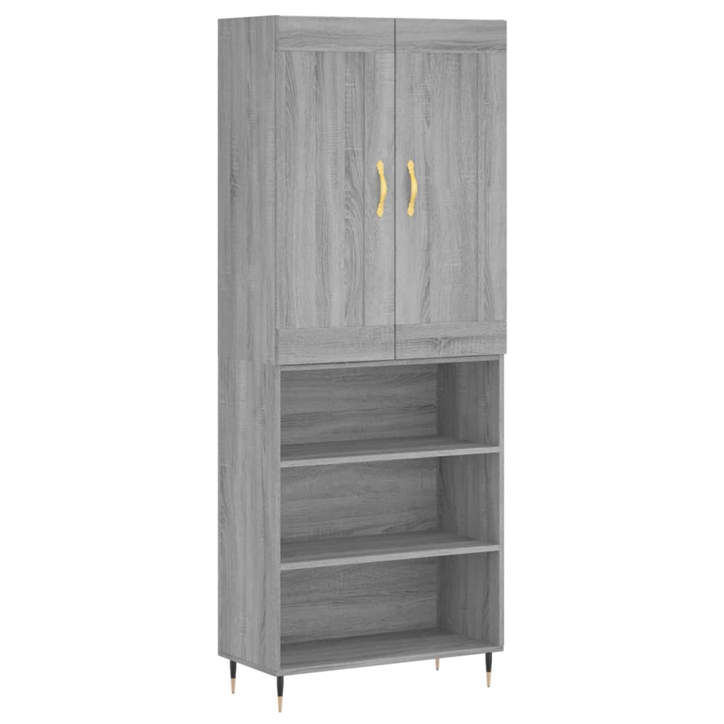 Highboard Grå Sonoma 69,5X34X180 Cm Konstruert Tre