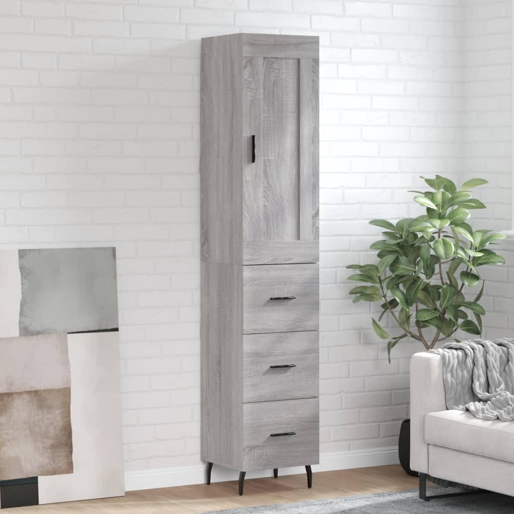 Highboard Grå Sonoma 34,5X34X180 Cm Konstruert Tre