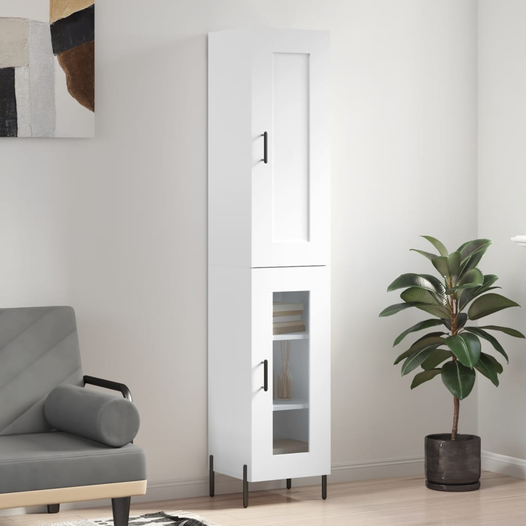 Highboard Hvit 34,5X34X180 Cm Konstruert Tre