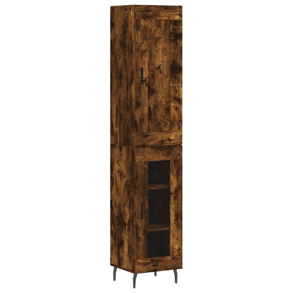 Highboard Røkt Eik 34,5X34X180 Cm Konstruert Tre