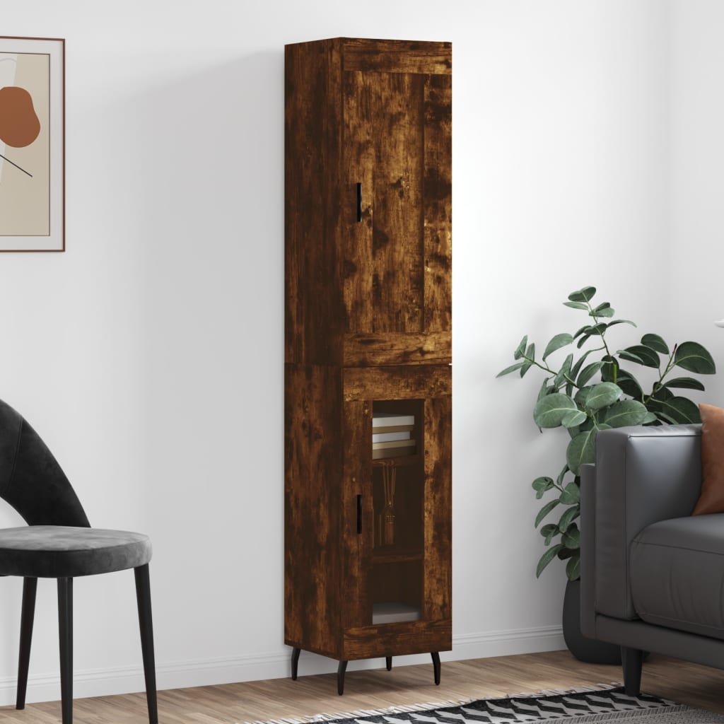 Highboard Røkt Eik 34,5X34X180 Cm Konstruert Tre