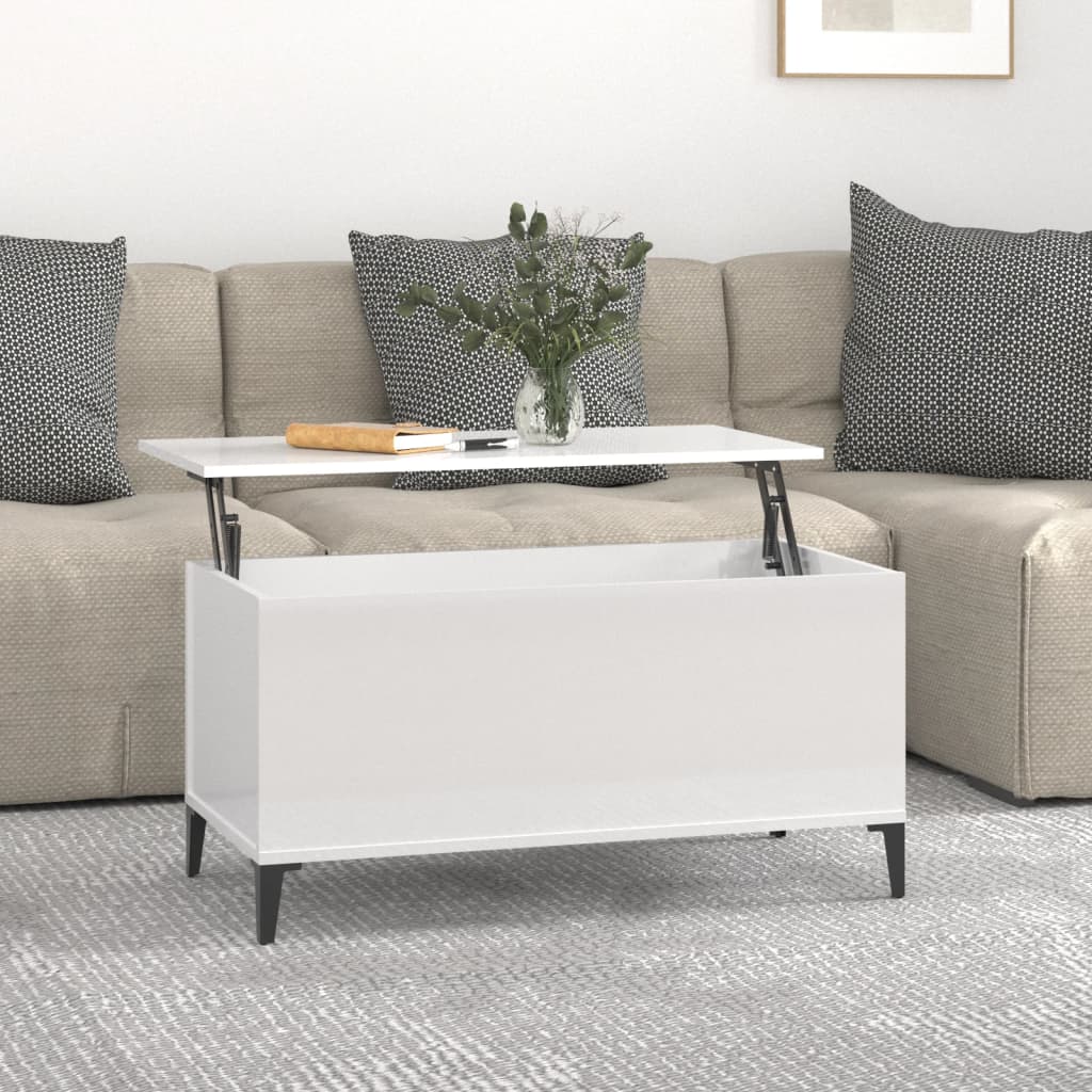 Salongbord høyglans hvit 90x44,5x45 cm konstruert tre