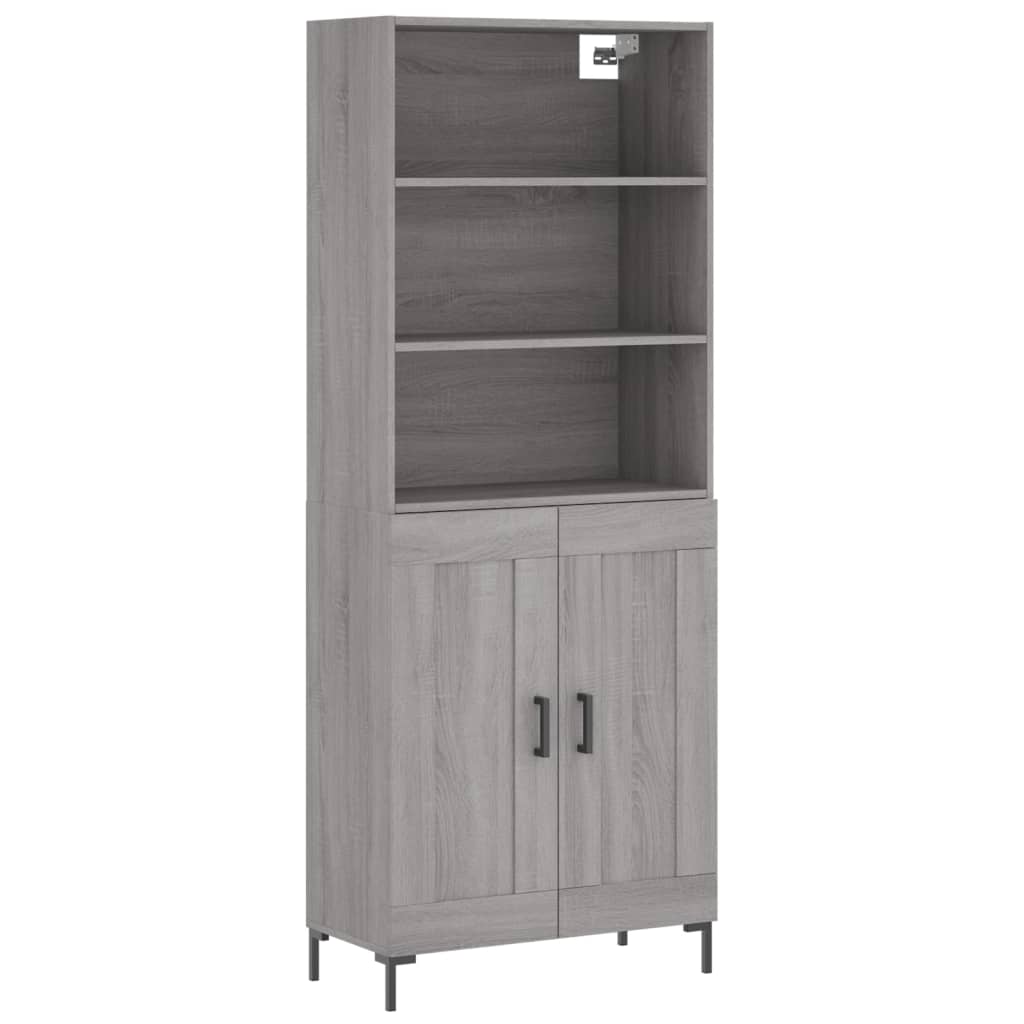 Highboard Grå Sonoma 69,5X34X180 Cm Konstruert Tre