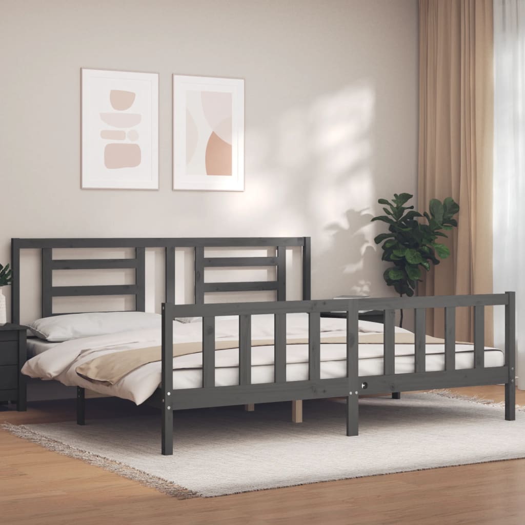 Sengeramme med hodegavl grå 200x200 cm heltre