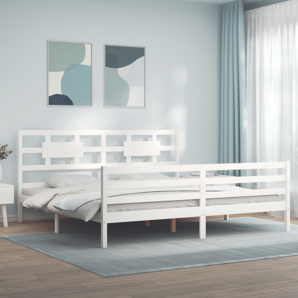 Sengeramme med hodegavl hvit 200x200 cm heltre