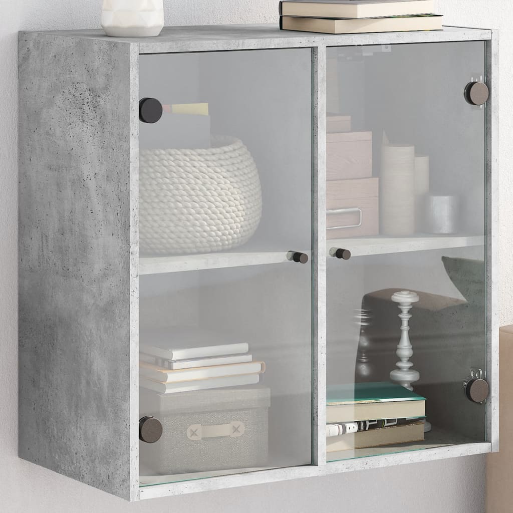 Sideskap Med Glassdører Betonggrå 68X37X68,5 Cm