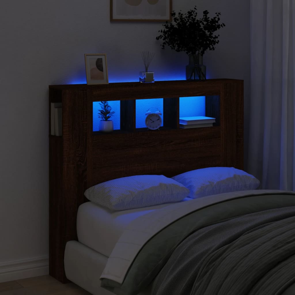 Sengegavl Med Led Brun Eik 120X18,5X103,5 Cm Konstruert Tre