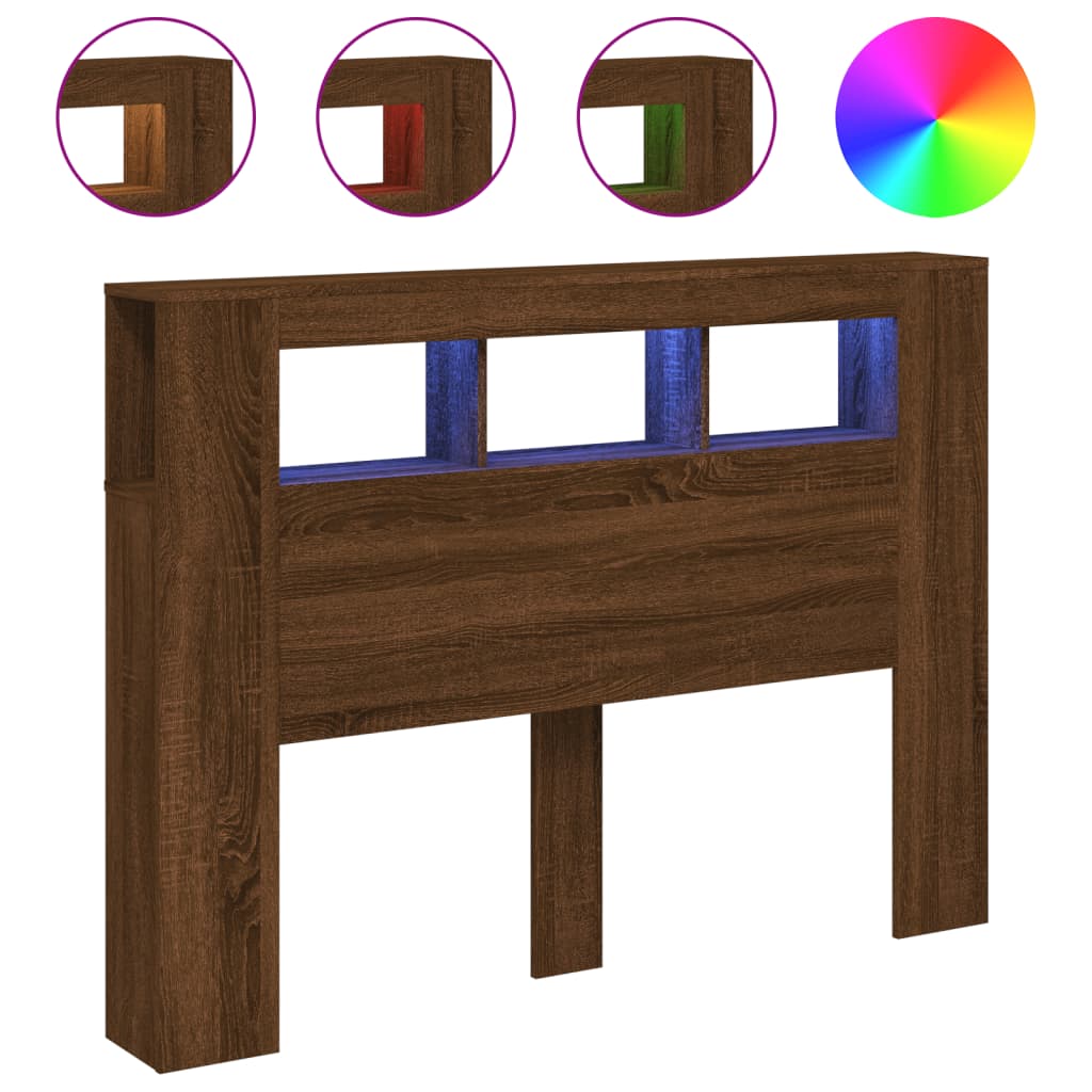 Sengegavl Med Led Brun Eik 140X18,5X103,5Cm Konstruert Tre