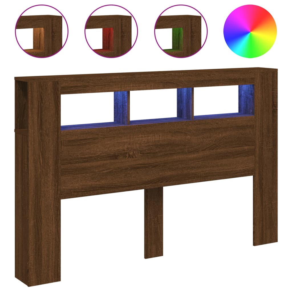 Sengegavl Med Led Brun Eik 160X18,5X103,5 Cm Konstruert Tre