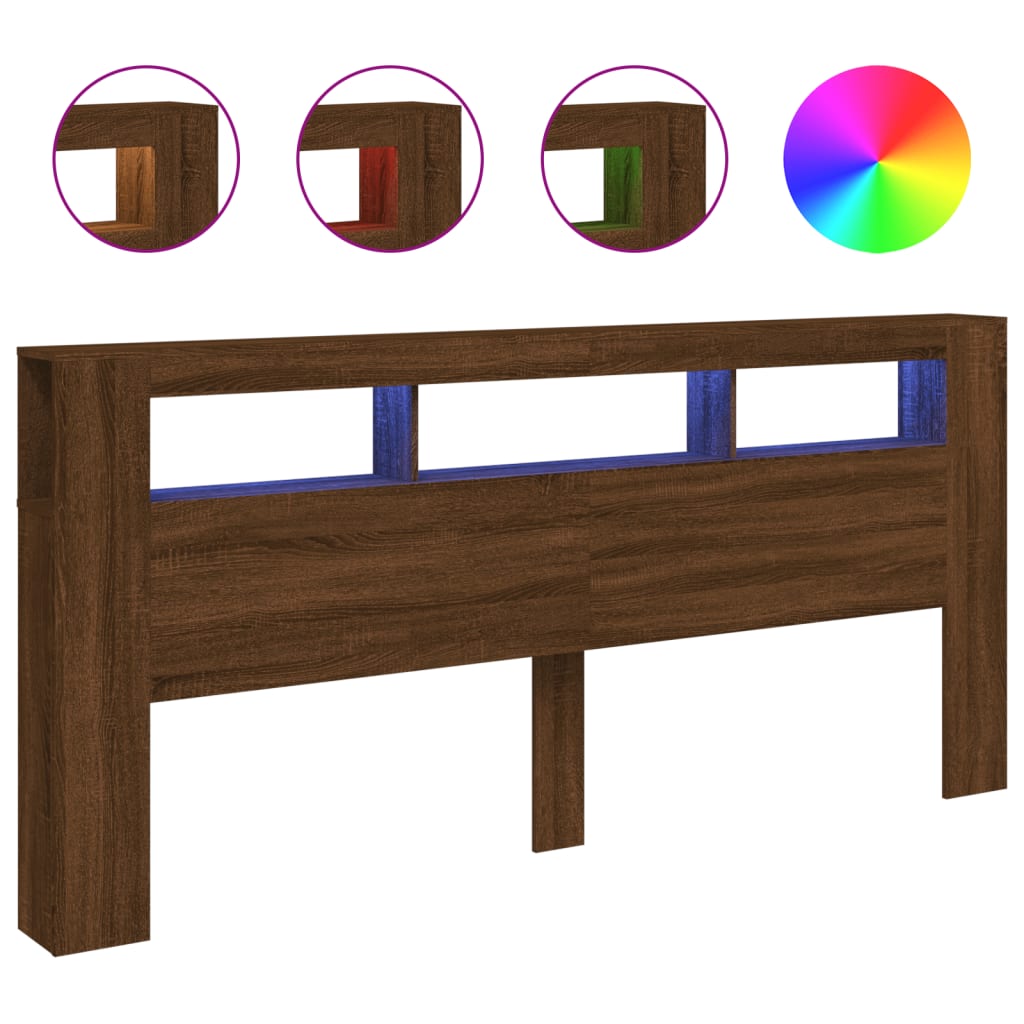 Sengegavl Med Led Brun Eik 220X18,5X103,5 Cm Konstruert Tre